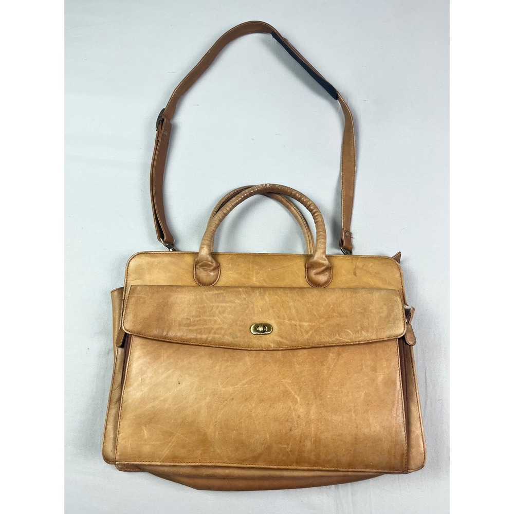 Boulder Ridge Tan Full Grain Cowhide Leather Briefcase Messenger Bag Laptop Case